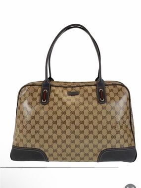 Gucci Brown GG Monogram Shoulder large Bag with Dark Leather Trim